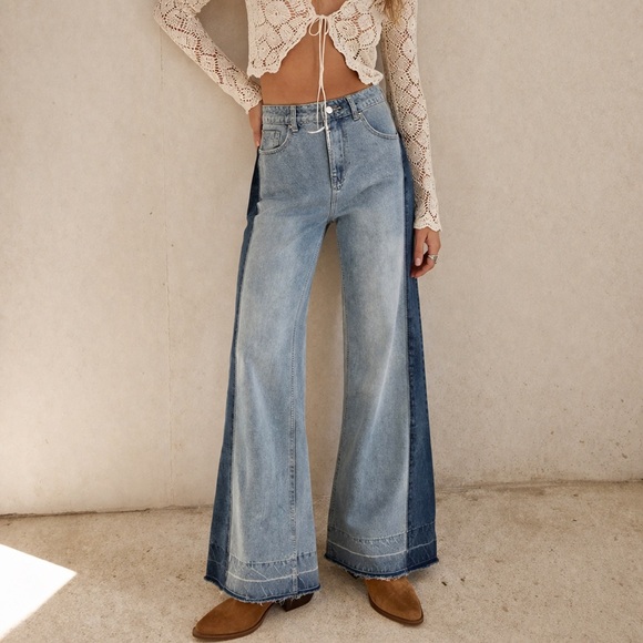 Sans Souci Denim - Sans Souci Two-Tone Blue Wide Leg Jeans